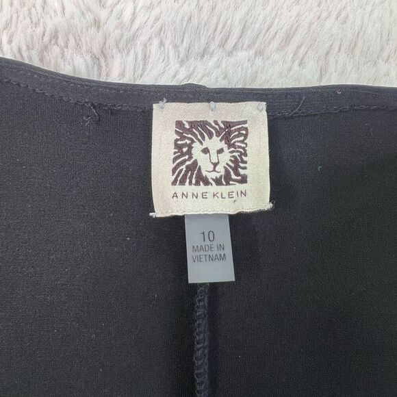ANNE KLEIN BLACK JERSEY Faux Wrap Drape Sheath Dress Size 10 Deep Vneck Stretchy - Picture 4 of 13